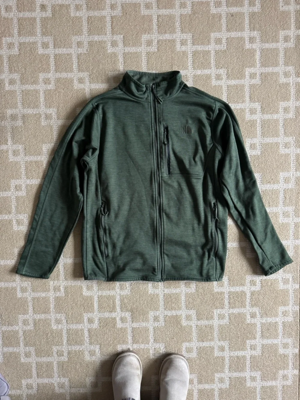 The North Face Tech Fleece Full Zip Jacket Outdoor Olive Green Mens Large